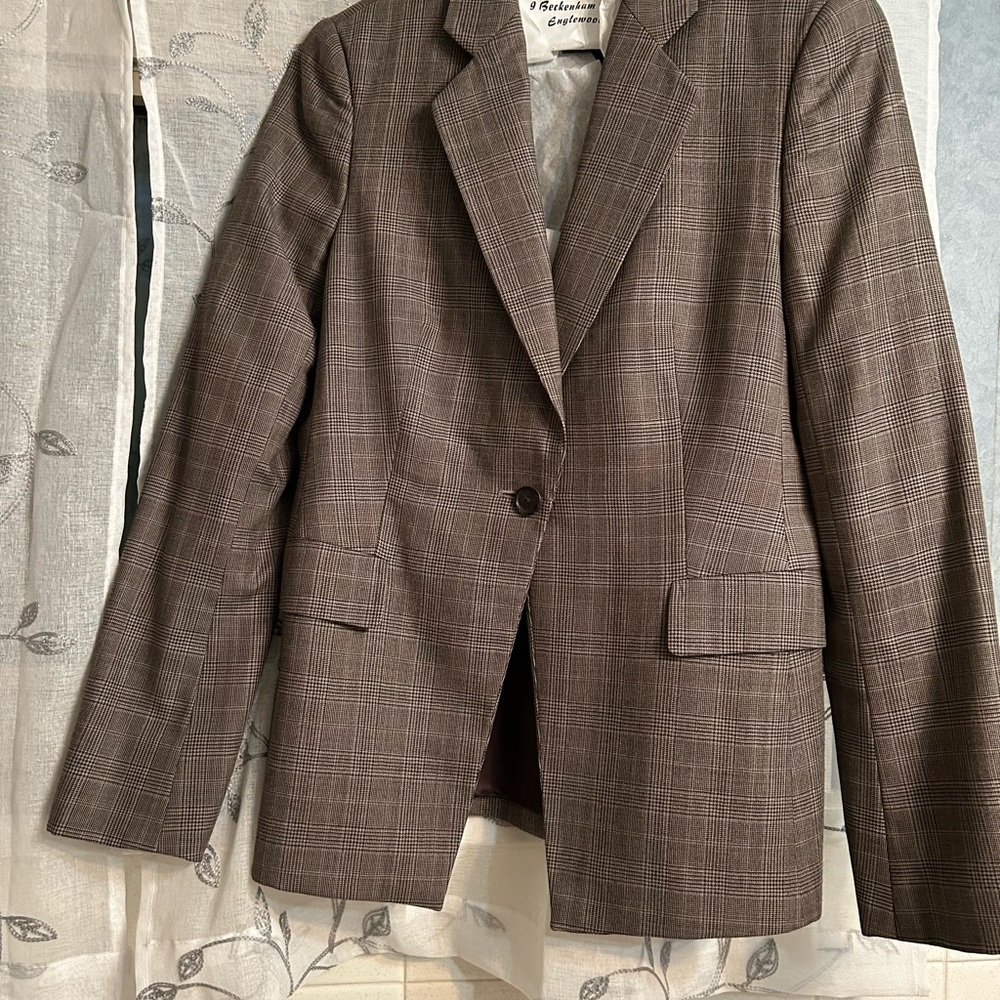 Brooks Brothers beige/brown plaid wool blazer size 4 pre-owned